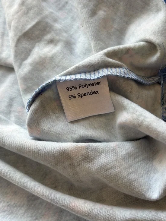 Fantaslook Blue Floral Jersey Knit Blouse Medium Stretch Smocked Sleeve Boho Top - Picture 6 of 6